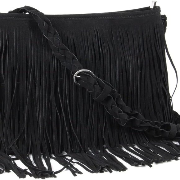 Faux Suede Fringe Crossbody Bag Women Hippie Shoulder Messenger Sling - Picture 1 of 8
